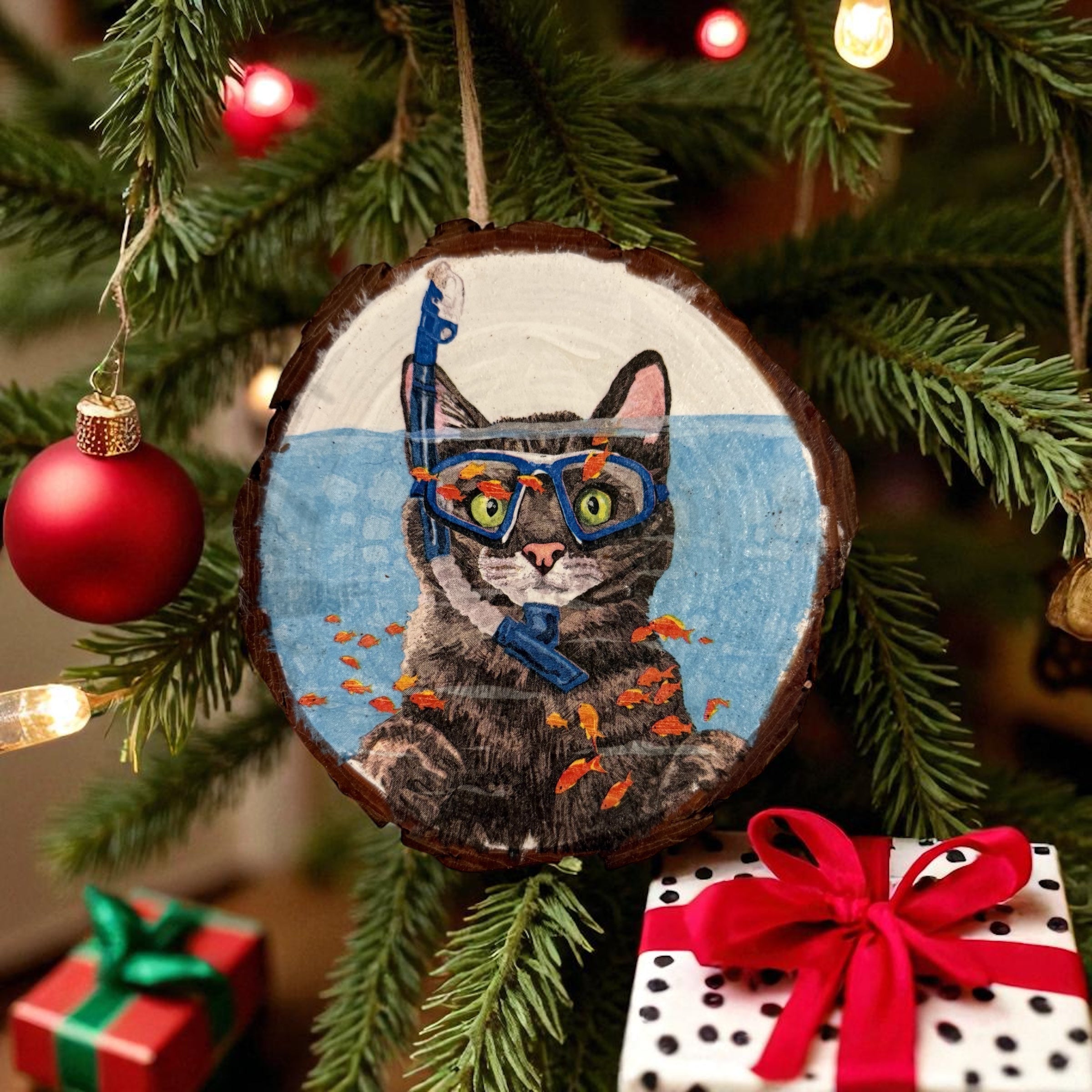 Scuba Cat and Fish Ornament